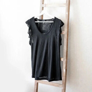 Young at Heart Top Sz L Charcoal Gray Ruffles Short Sleeve Whimsigoth